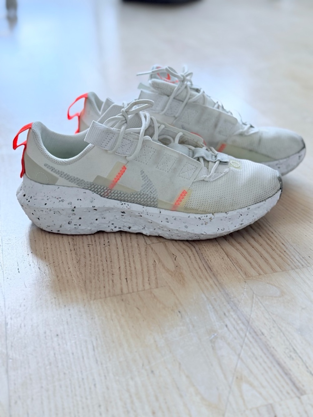 Nike Light Stone/Cream Sneakers with Neon Coral Accents